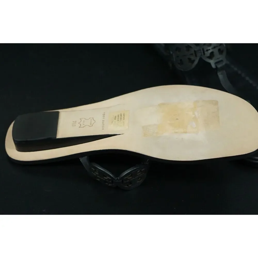 Tory Burch Miller Tiny Black Leather Thong Sandals SZ 7.5 $235 Logo Flip Flop
